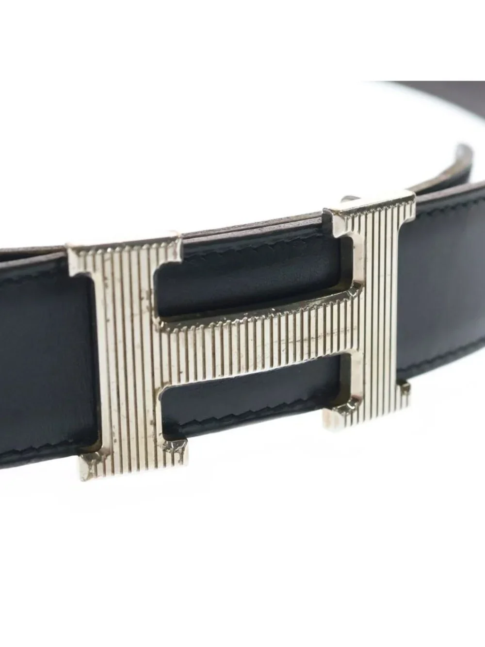 Hermes Constance Belt Reversible Leather Black Brown Silver